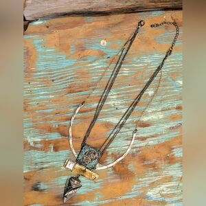 Buckle Artisan Patina With Stone/Wire Wrapped Arrowhead Pendant Necklace